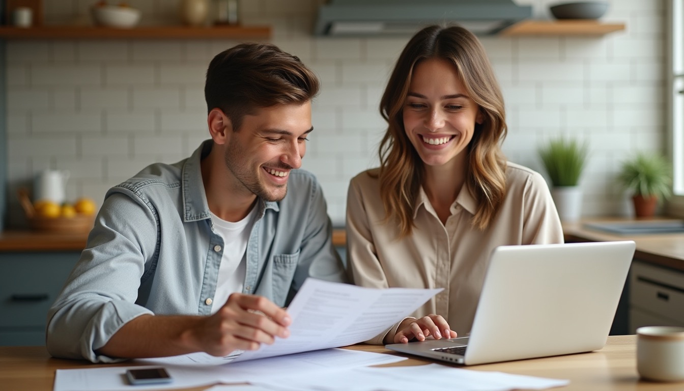 Un couple qui gère son budget ensemble à la table de la cuisine