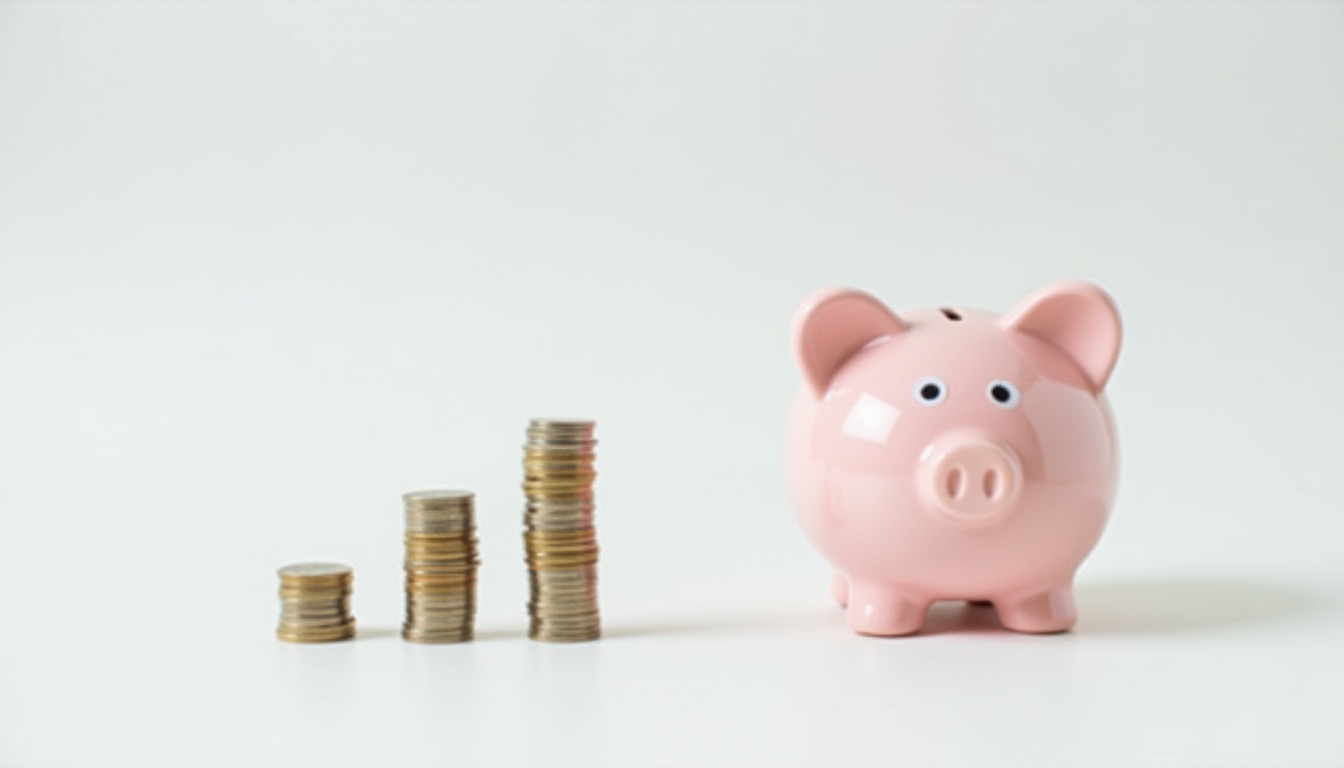 Tirelire rose et piles de pièces symbolisant l'épargne progressive